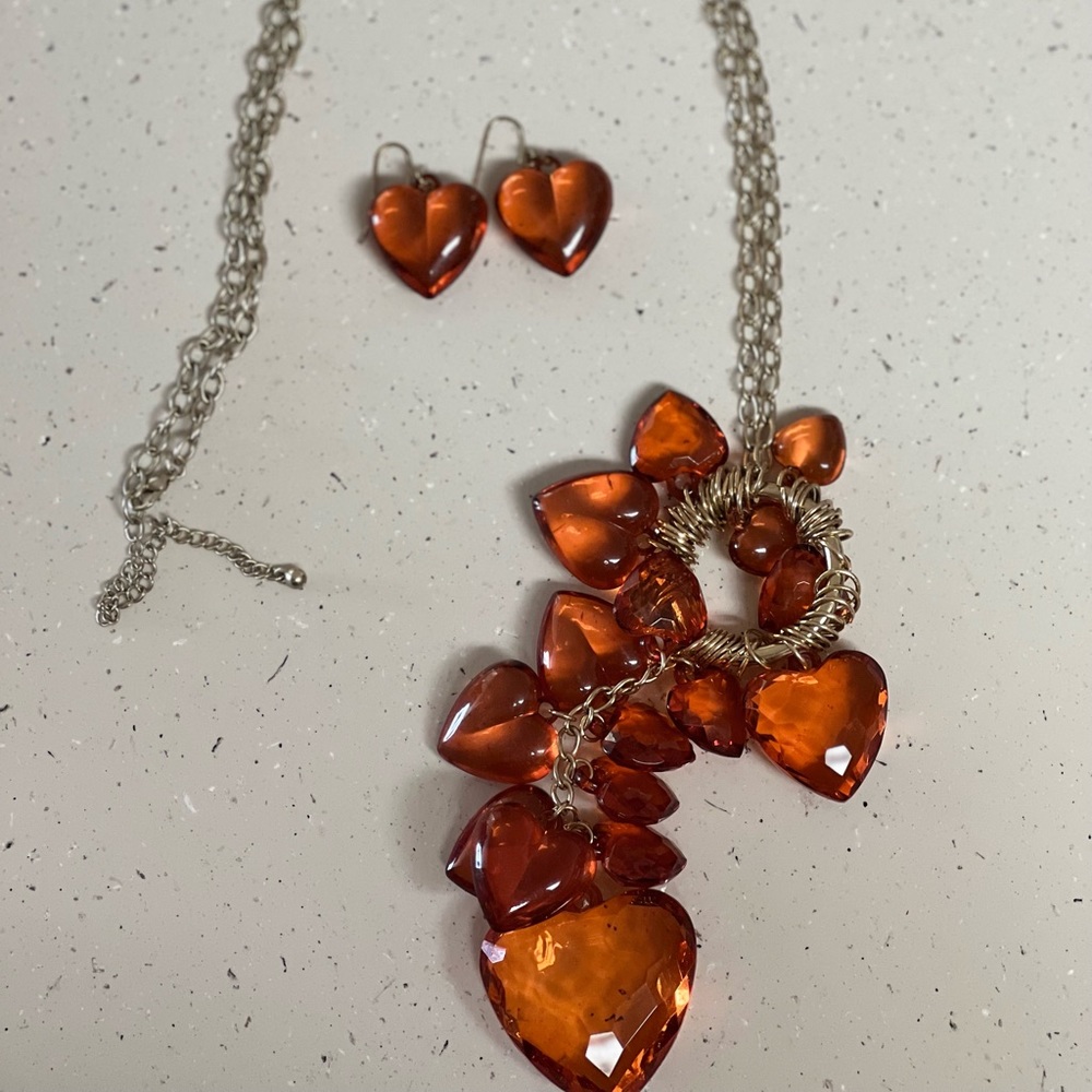Heart necklace and earrings set